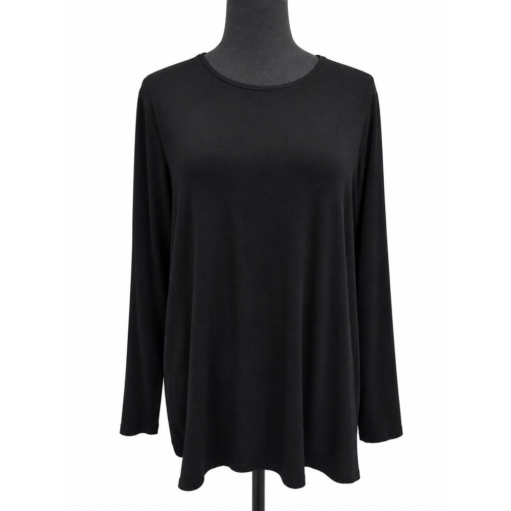 Chicos Sz 3 Womens XL Black Top Long Sleeve Ultimate Tee Slinky Round Neck